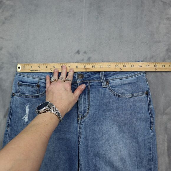 Seven 7 Premium Pants Womens 8 Blue Embroidered Mid Rise Ankle Straight Jeans - Picture 3 of 16